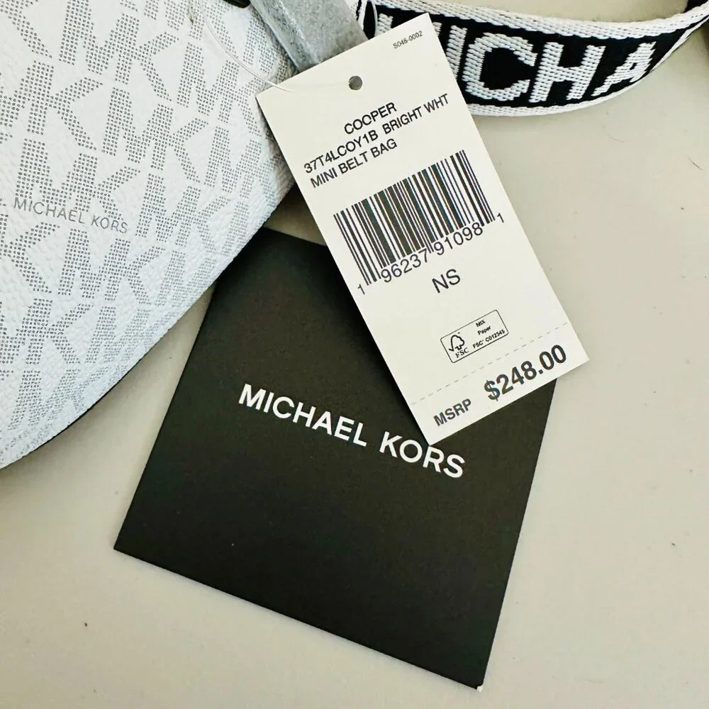 MICHAEL KORS MK SIGNATURE LOGO COOPER BELT BAG BRIGHT WHITE UNISEX